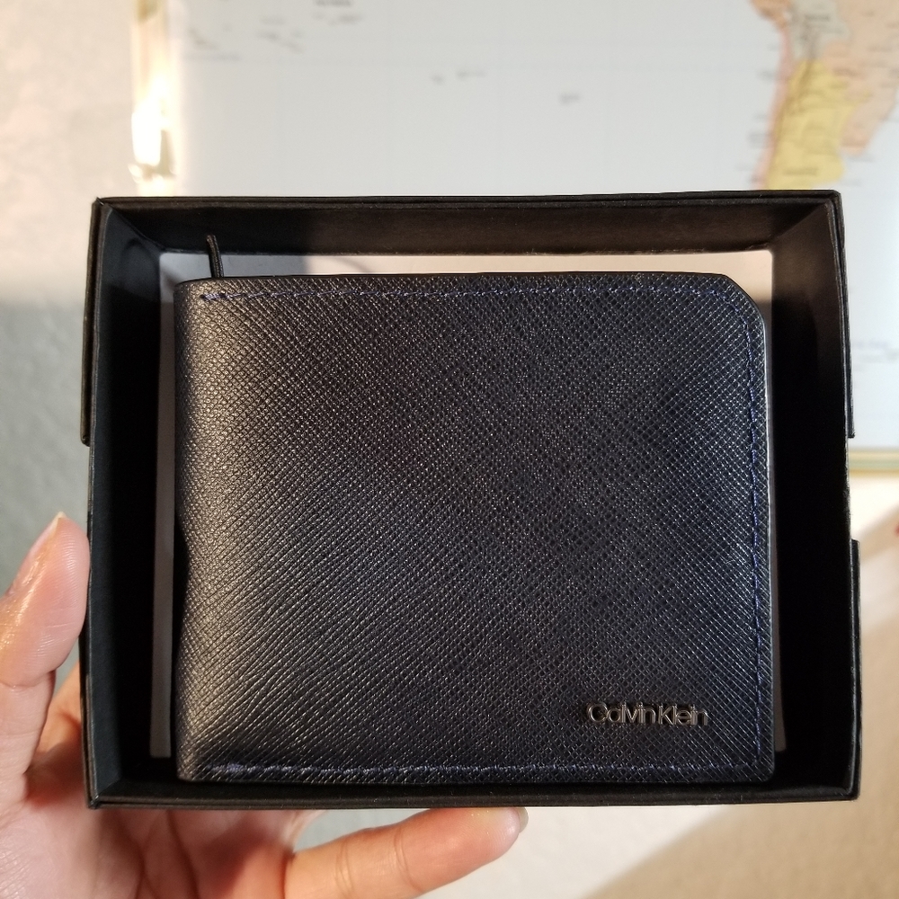CK Matte saffiano leather bifold wallet
